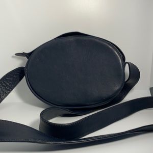 Vintage navy blue leather shoulder bag